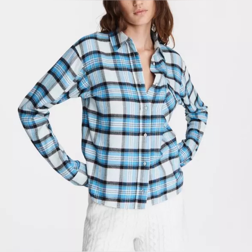 Rag & Bone Jonah Cotton Cropped Plaid Shirt Size XS NWT
